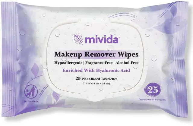 Main image of Hypoallergenic Makeup Remover Wipes with Hyaluronic Acid, Dermatologist Tested Alcohol Free & Fragrance Free make up wipes, Travel Friendly 25 Count