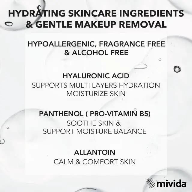 Alt view image 3 of 7 - Hypoallergenic Makeup Remover Wipes with Hyaluronic Acid, Dermatologist Tested Alcohol Free & Fragrance Free make up wipes, Travel Friendly 25 Count
