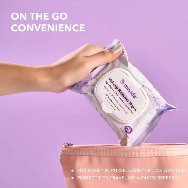 Alt view image 7 of 7 - Hypoallergenic Makeup Remover Wipes with Hyaluronic Acid, Dermatologist Tested Alcohol Free & Fragrance Free make up wipes, Travel Friendly 25 Count