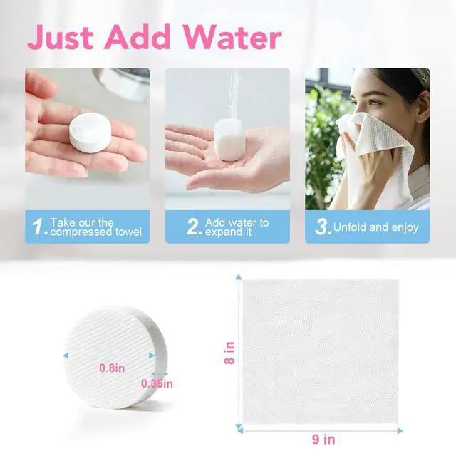 Alt view image 3 of 7 - 100 Pcs Compressed Towels, Mini Disposable Face Towels Tablets, Coin Sized Portable Soft Clean Towels for Travel Hotel Camping Makeup Removal