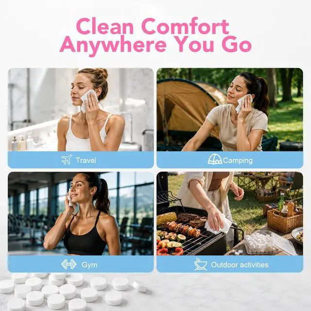 Alt view image 5 of 7 - 100 Pcs Compressed Towels, Mini Disposable Face Towels Tablets, Coin Sized Portable Soft Clean Towels for Travel Hotel Camping Makeup Removal