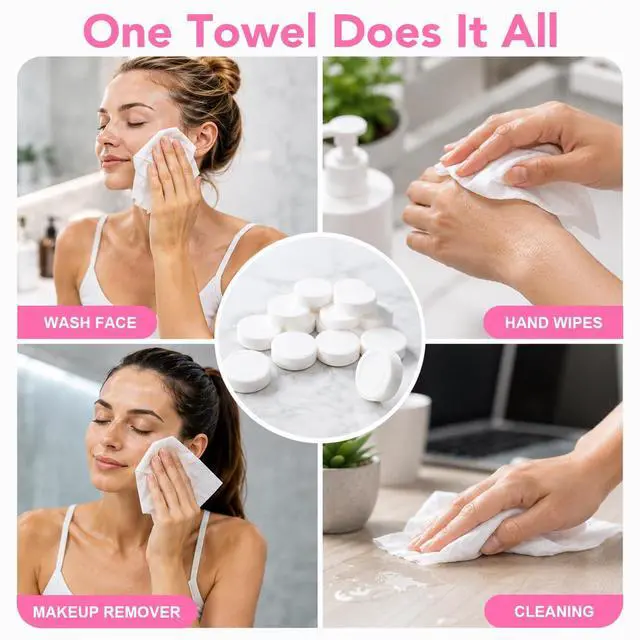 Alt view image 6 of 7 - 100 Pcs Compressed Towels, Mini Disposable Face Towels Tablets, Coin Sized Portable Soft Clean Towels for Travel Hotel Camping Makeup Removal