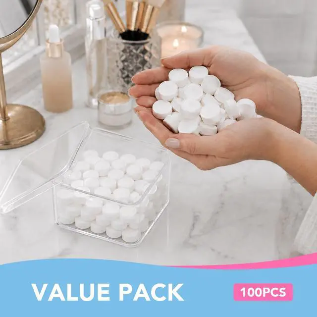 Alt view image 7 of 7 - 100 Pcs Compressed Towels, Mini Disposable Face Towels Tablets, Coin Sized Portable Soft Clean Towels for Travel Hotel Camping Makeup Removal