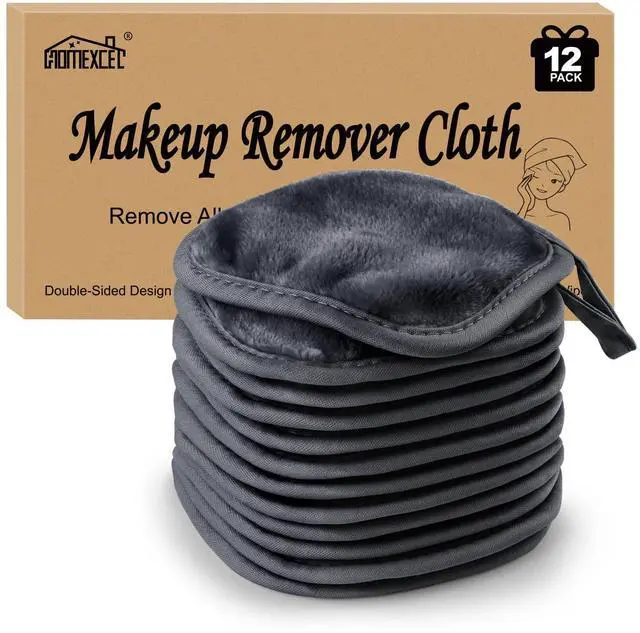 Main image of Makeup Remover Cloth 12 Count (Pack of 1), Reusable Makeup Remover Pads, Washable Ultra Soft Facial Cleansing Cloths For All Skin Types, 5 X 5 In, Black