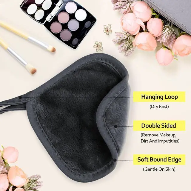 Alt view image 2 of 7 - Makeup Remover Cloth 12 Count (Pack of 1), Reusable Makeup Remover Pads, Washable Ultra Soft Facial Cleansing Cloths For All Skin Types, 5 X 5 In, Black