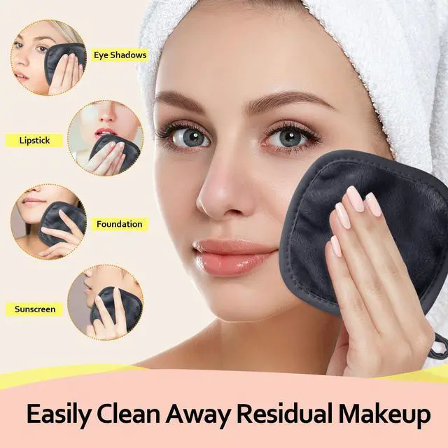 Alt view image 3 of 7 - Makeup Remover Cloth 12 Count (Pack of 1), Reusable Makeup Remover Pads, Washable Ultra Soft Facial Cleansing Cloths For All Skin Types, 5 X 5 In, Black