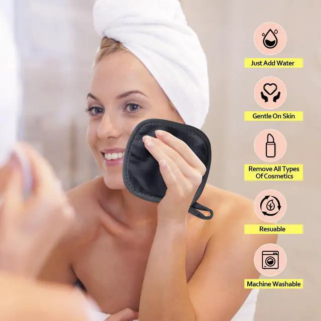 Alt view image 4 of 7 - Makeup Remover Cloth 12 Count (Pack of 1), Reusable Makeup Remover Pads, Washable Ultra Soft Facial Cleansing Cloths For All Skin Types, 5 X 5 In, Black