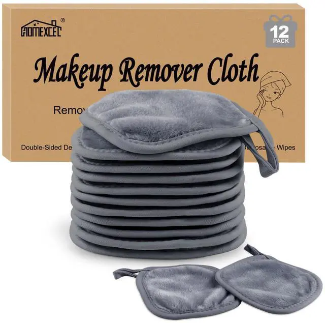 Main image of Makeup Remover Cloth 12 Pack,Reusable Makeup Remover Pads, Washable Ultra Soft Facial Cleansing Cloths For All Skin Types, 5 X 5 In, Grey