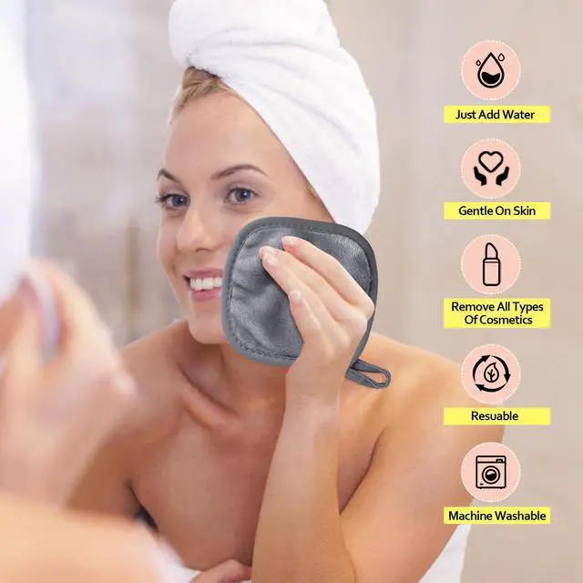 Alt view image 5 of 7 - Makeup Remover Cloth 12 Pack,Reusable Makeup Remover Pads, Washable Ultra Soft Facial Cleansing Cloths For All Skin Types, 5 X 5 In, Grey