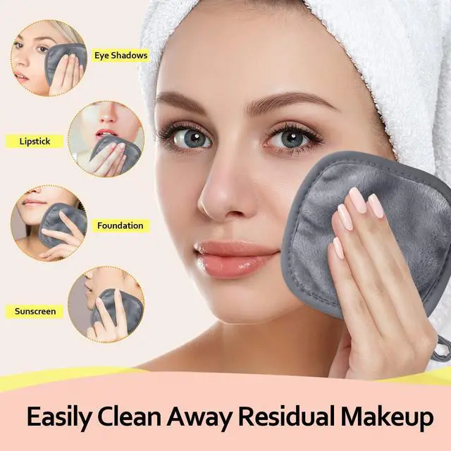 Alt view image 3 of 7 - Makeup Remover Cloth 12 Pack,Reusable Makeup Remover Pads, Washable Ultra Soft Facial Cleansing Cloths For All Skin Types, 5 X 5 In, Grey