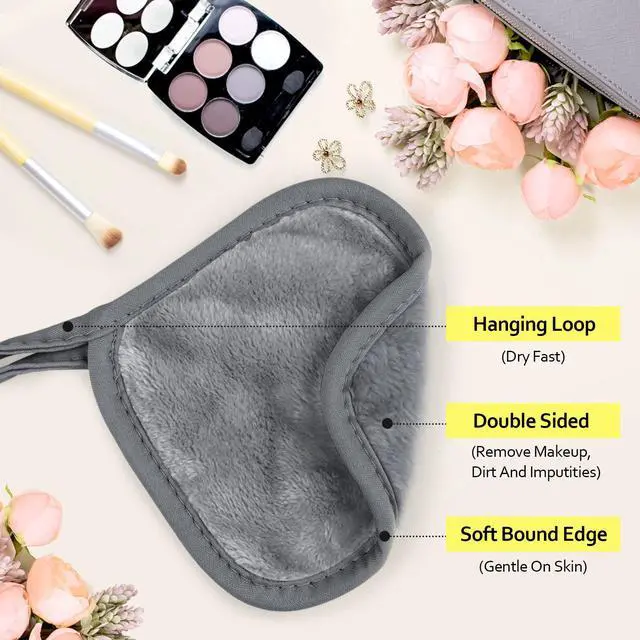 Alt view image 2 of 7 - Makeup Remover Cloth 12 Pack,Reusable Makeup Remover Pads, Washable Ultra Soft Facial Cleansing Cloths For All Skin Types, 5 X 5 In, Grey