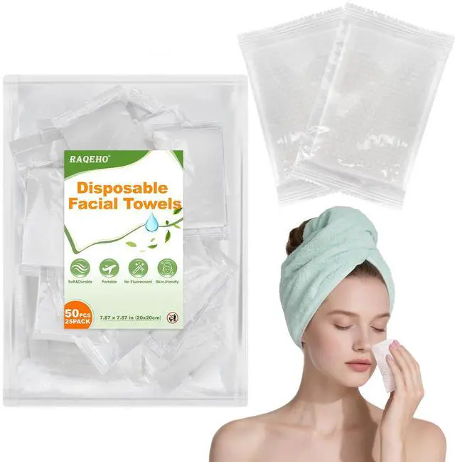 Main image of Individual Wrapped Disposable Face Towel - 50PCS (25 PK) Clean Dry Wipes Lint Free Face Towelettes Facial Washcloths Salon Makeup Cleansing Towels for Travel Camping Facial Make up Removal