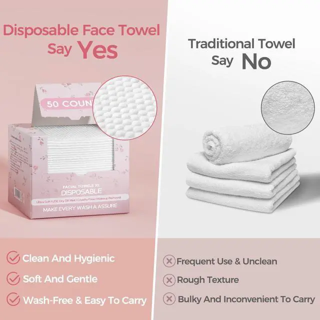 Alt view image 5 of 7 - Disposable Face Towels, Thick &Soft Face Towelettes Disposable,Lint-Free And Odor-Free Dry Faces Wipes,Suitable For Daily Care Of Sensitive Skin,Facial Cleansing,And Makeup Removal(50 Count)
