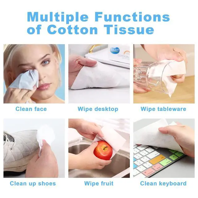 Alt view image 3 of 7 - Soft Dry Wipes Cottons Tissue Disposable Face Towel (110 Count) 100% Cotton Wipes Cotton Facial Tissues for Sensitive Skin Facial Towels Disposable, Lint-Free, Dry and Wet Use
