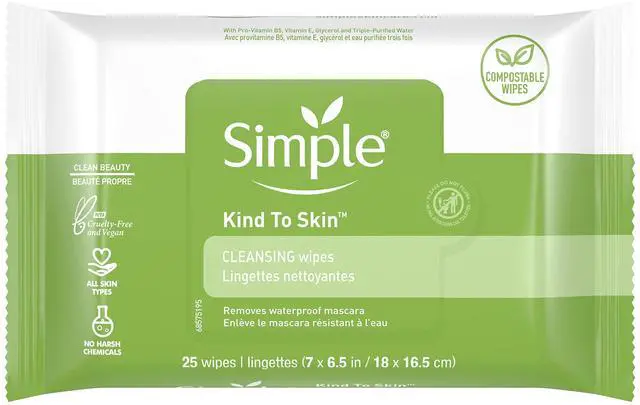 Main image of Kind to Skin Facial Wipes Gentle and Effective Makeup Remover Cleansing Free from color and dye, artificial perfume and harsh chemicals 25 Wipes