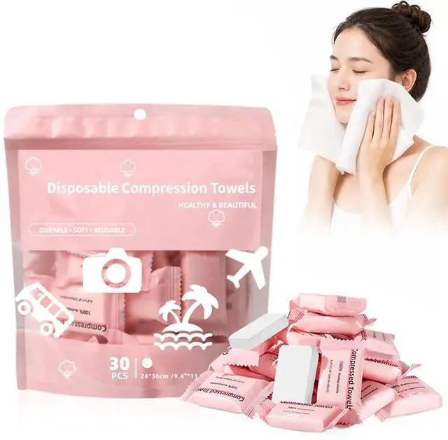 Main image of PinkCompressed Towels, Disposable Face Towel, Compressed Towel Tablets, Portable Cotton Coin Tissues, Soft Thick Expandable Towels for Travel, Camping, Home, Outdoor, Gym, Makeup Removal