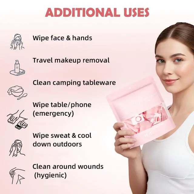 Alt view image 2 of 7 - PinkCompressed Towels, Disposable Face Towel, Compressed Towel Tablets, Portable Cotton Coin Tissues, Soft Thick Expandable Towels for Travel, Camping, Home, Outdoor, Gym, Makeup Removal