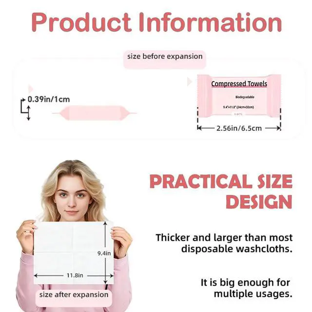 Alt view image 4 of 7 - PinkCompressed Towels, Disposable Face Towel, Compressed Towel Tablets, Portable Cotton Coin Tissues, Soft Thick Expandable Towels for Travel, Camping, Home, Outdoor, Gym, Makeup Removal