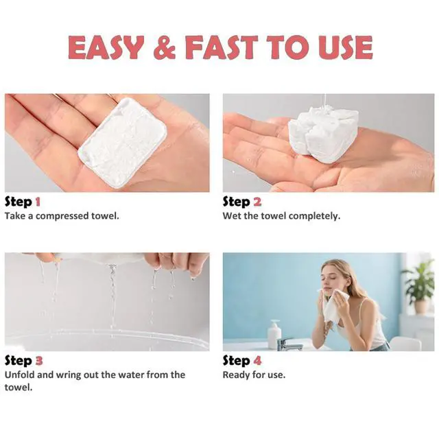 Alt view image 5 of 7 - PinkCompressed Towels, Disposable Face Towel, Compressed Towel Tablets, Portable Cotton Coin Tissues, Soft Thick Expandable Towels for Travel, Camping, Home, Outdoor, Gym, Makeup Removal