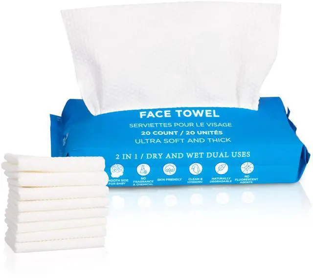 Main image of Disposable Face Towels Ultra-Soft Biodegradable Face Cleansing Wipe, Makeup Remover Wipes, Facial Cleansing Cloths, Travel Face Towels, Multi-Use Dry Washcloths for All Skin Types, 20 Count