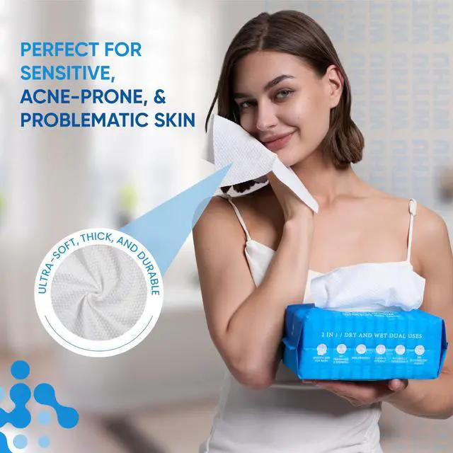 Alt view image 3 of 7 - Disposable Face Towels Ultra-Soft Biodegradable Face Cleansing Wipe, Makeup Remover Wipes, Facial Cleansing Cloths, Travel Face Towels, Multi-Use Dry Washcloths for All Skin Types, 20 Count