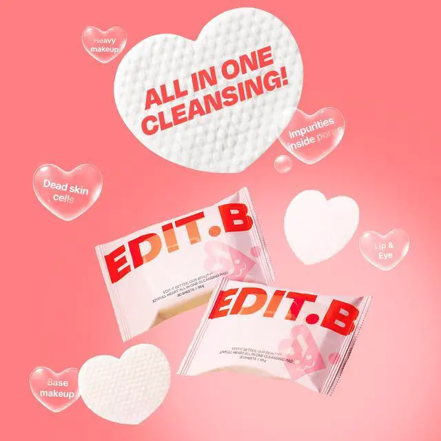 Alt view image 2 of 7 - Heart All-in-One Cleansing Pads, Dual-Sided Facial Cleansing & Exfoliating Wipes with Soothing Botanical Extracts, Removes Makeup, Dirt & Impurities, Korean Daily Skin Care, 30 Sheets