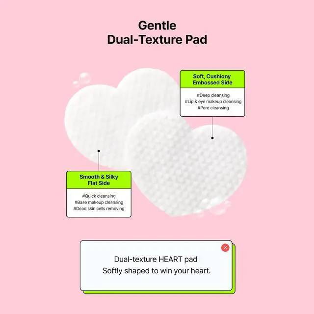 Alt view image 4 of 7 - Heart All-in-One Cleansing Pads, Dual-Sided Facial Cleansing & Exfoliating Wipes with Soothing Botanical Extracts, Removes Makeup, Dirt & Impurities, Korean Daily Skin Care, 30 Sheets