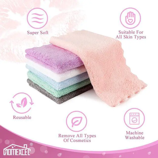 Alt view image 5 of 7 - Premium Makeup Remover Cloth 24 Pack, Reusable Super Soft 7 x 7 Inch Facial Cleansing Cloths with Just Water, Highly Absorbent Microfiber Coral Velvet Face Towels Washcloths