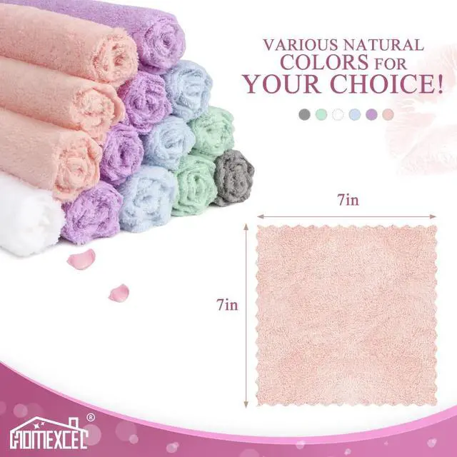 Alt view image 7 of 7 - Premium Makeup Remover Cloth 24 Pack, Reusable Super Soft 7 x 7 Inch Facial Cleansing Cloths with Just Water, Highly Absorbent Microfiber Coral Velvet Face Towels Washcloths