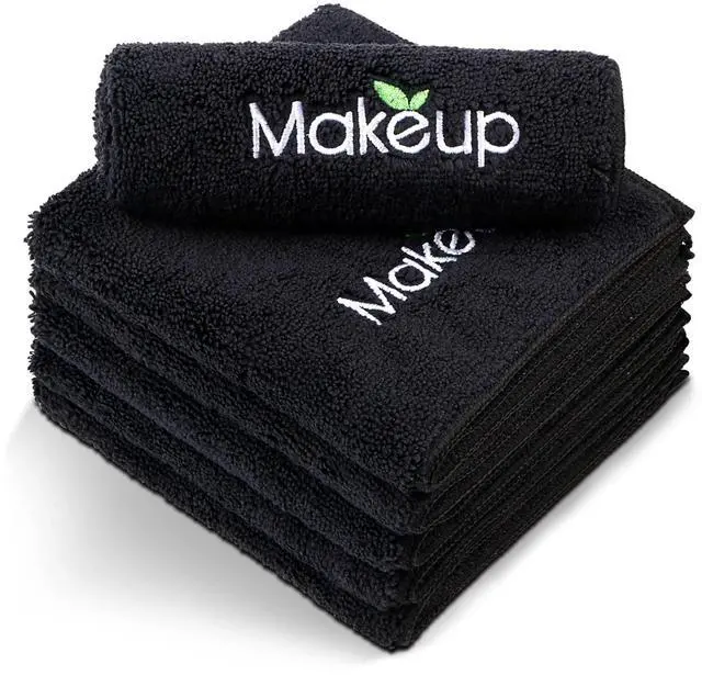 Main image of Microfiber Makeup Remover Cloths - Super Soft, Quick Dry Face Towels for Cleansing, 13 x 13 Inch, 6 Count, Black