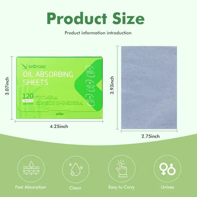 Alt view image 2 of 7 - Oil Absorbing Sheets with Bamboo Charcoal - 4 Pack (480 sheets) Oil Blotting Sheets For Face, 20% More Makeup Friendly High-performance Handy Face Blotting Paper for Oily Skin