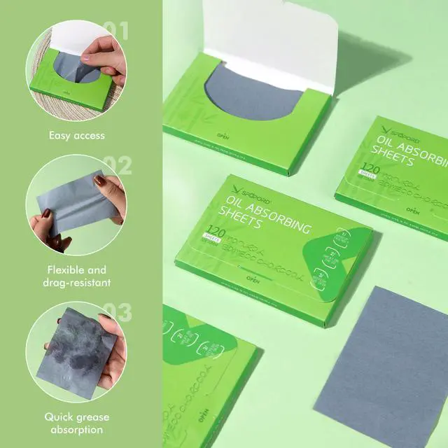 Alt view image 5 of 7 - Oil Absorbing Sheets with Bamboo Charcoal - 4 Pack (480 sheets) Oil Blotting Sheets For Face, 20% More Makeup Friendly High-performance Handy Face Blotting Paper for Oily Skin