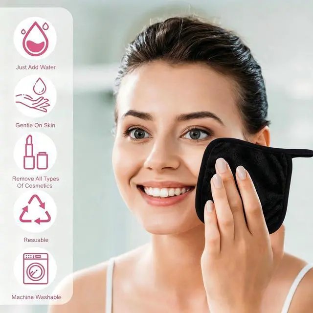 Alt view image 4 of 7 - Cloth 12 Pack, Ultra Soft and Reusable Microfiber Makeup Remover Towels for All Skin Types, Makeup Removal Face Cleansing Cloth, 6 X 6, Black
