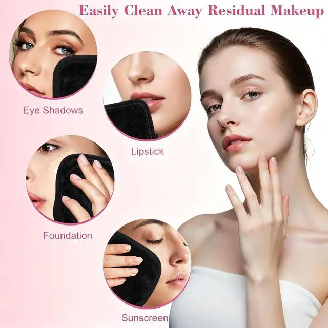 Alt view image 5 of 7 - Cloth 12 Pack, Ultra Soft and Reusable Microfiber Makeup Remover Towels for All Skin Types, Makeup Removal Face Cleansing Cloth, 6 X 6, Black