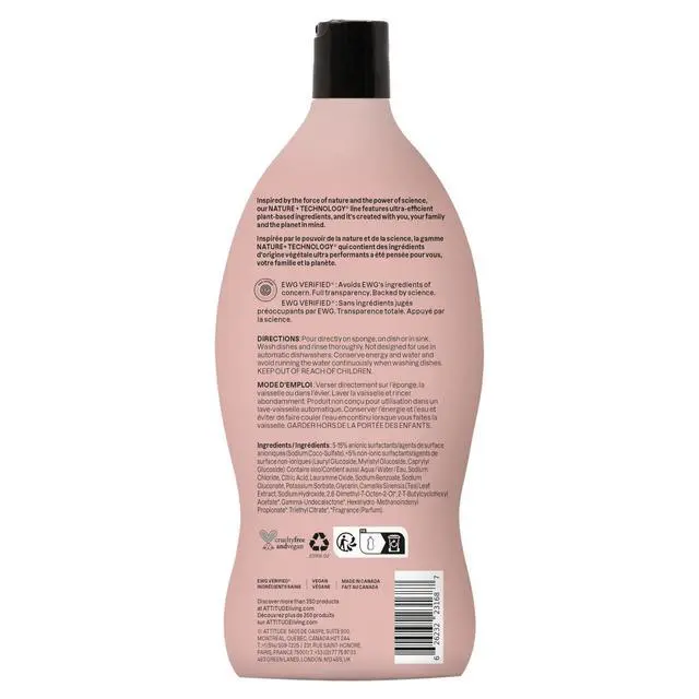 Alt view image 7 of 7 - EWG Verified, Plant-Based & Vegan Dishwashing Liquid, Naturally Derived, English Pear Scent, 24 Fl Oz