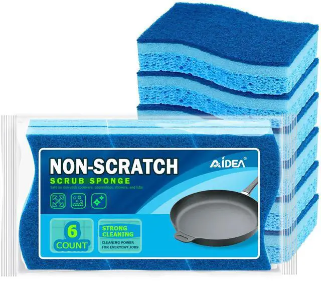 Main image of Sponges Kitchen, Non-Scratch Scrub Sponge, 6Count, Sponges for Non-Stick Cookware, Kitchen Sponge for Dishes, Cleans Fast Without Scratching, Cleaning Power for Kitchen, Bathroom, Household
