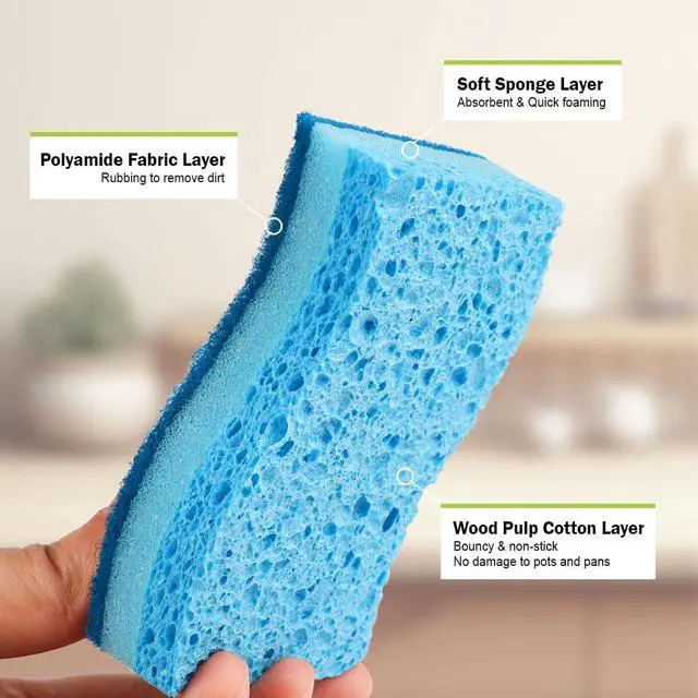 Alt view image 3 of 7 - Sponges Kitchen, Non-Scratch Scrub Sponge, 6Count, Sponges for Non-Stick Cookware, Kitchen Sponge for Dishes, Cleans Fast Without Scratching, Cleaning Power for Kitchen, Bathroom, Household