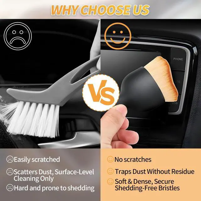Alt view image 4 of 6 - 2PCS Car Interior Dust Brush,Soft Microfiber Bristles, Car Detailing Brush Cleaning Brush, Dust Brush Car Interior Cleaning Tool for Car Vents, Dashboards, and Home Use