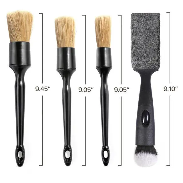 Alt view image 2 of 6 - Car Detailing Brush Set, 4 PCS Soft Boars Hair Auto Interior Cleaning Detail Brushes, Perfect for Safely Cleaning Emblem Air Vent, Leather Seats, Washing Wheels, Tires, Engine Bay, Car Detailing Kit