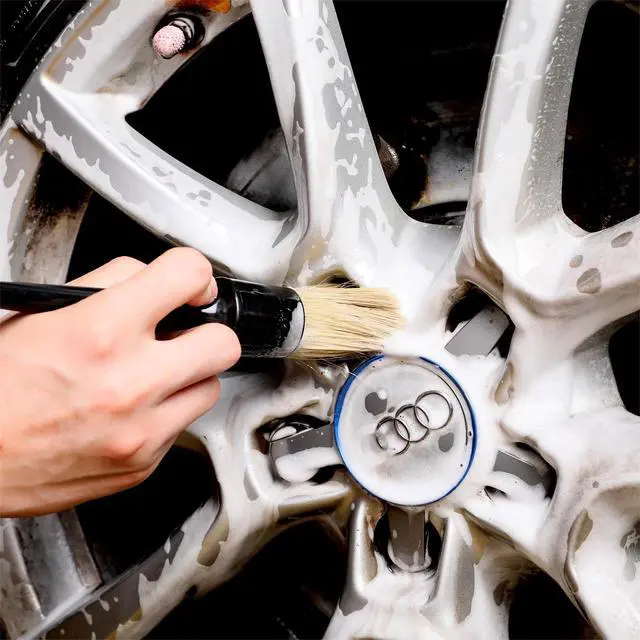 Alt view image 3 of 6 - Car Detailing Brush Set, 4 PCS Soft Boars Hair Auto Interior Cleaning Detail Brushes, Perfect for Safely Cleaning Emblem Air Vent, Leather Seats, Washing Wheels, Tires, Engine Bay, Car Detailing Kit