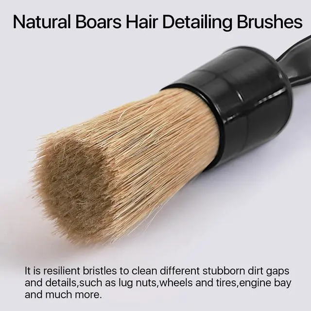 Alt view image 5 of 6 - Car Detailing Brush Set, 4 PCS Soft Boars Hair Auto Interior Cleaning Detail Brushes, Perfect for Safely Cleaning Emblem Air Vent, Leather Seats, Washing Wheels, Tires, Engine Bay, Car Detailing Kit