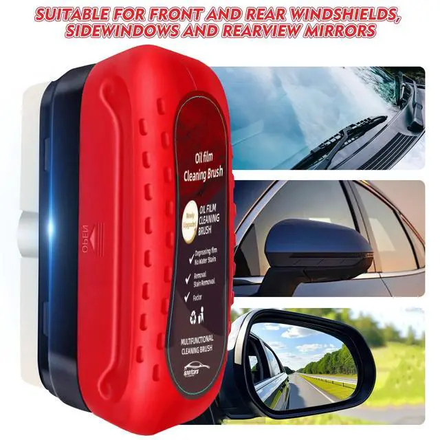 Alt view image 2 of 7 - Automotive Oil Film Cleaning Brush, Upgraded Antifog & Rainproof Glass Cleaning Board, Reusable Glass Oil Film Remover for Car Windows & Windshields (Red)