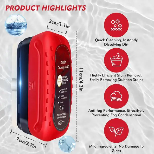 Alt view image 6 of 7 - Automotive Oil Film Cleaning Brush, Upgraded Antifog & Rainproof Glass Cleaning Board, Reusable Glass Oil Film Remover for Car Windows & Windshields (Red)