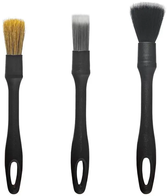 Main image of Detailing Brush Set, 3Pack Car Detailing Brushes for Dashboard Engine Bay Air Vents Leather Seat Wheel Vehicle Motorcycle Boars Hair Interior Detail Brush with Conversion Elbow, Black