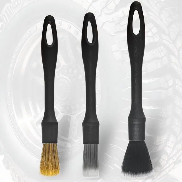 Alt view image 2 of 4 - Detailing Brush Set, 3Pack Car Detailing Brushes for Dashboard Engine Bay Air Vents Leather Seat Wheel Vehicle Motorcycle Boars Hair Interior Detail Brush with Conversion Elbow, Black