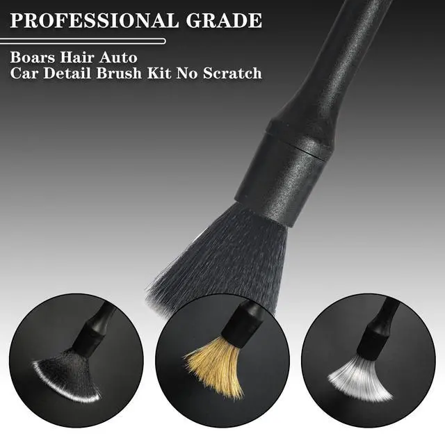 Alt view image 3 of 4 - Detailing Brush Set, 3Pack Car Detailing Brushes for Dashboard Engine Bay Air Vents Leather Seat Wheel Vehicle Motorcycle Boars Hair Interior Detail Brush with Conversion Elbow, Black