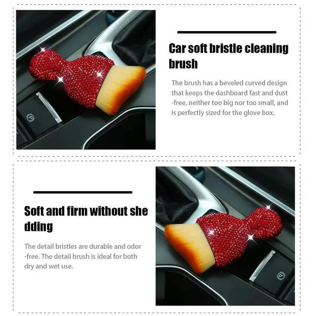 Alt view image 3 of 6 - Auto Interior Dust Brush, Car Detailing Cleaning Brush with Diamond, Bling Handle Soft Bristles Dusting Tool, Scratch Free Dirt Clean Brushes for Vehicle Dashboard, Air Conditioner Vent (Red)