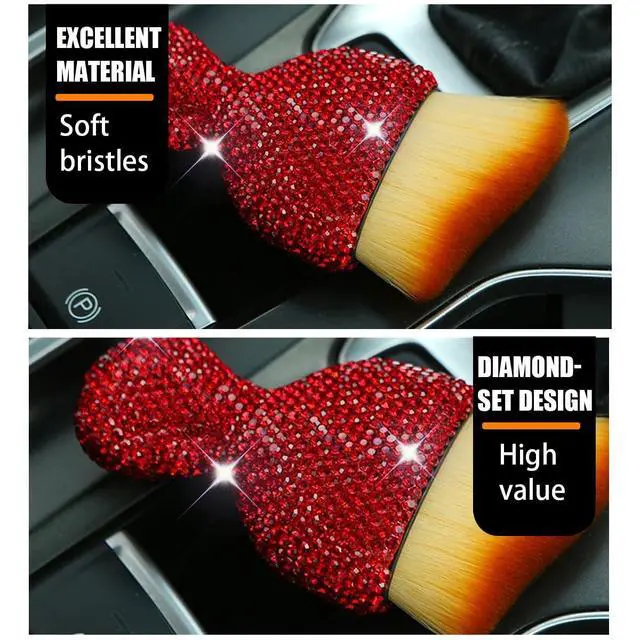 Alt view image 5 of 6 - Auto Interior Dust Brush, Car Detailing Cleaning Brush with Diamond, Bling Handle Soft Bristles Dusting Tool, Scratch Free Dirt Clean Brushes for Vehicle Dashboard, Air Conditioner Vent (Red)