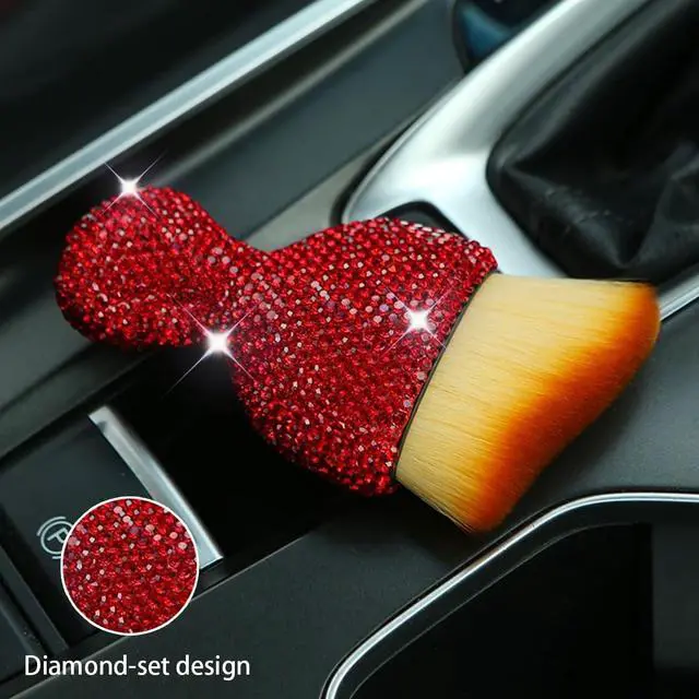 Alt view image 6 of 6 - Auto Interior Dust Brush, Car Detailing Cleaning Brush with Diamond, Bling Handle Soft Bristles Dusting Tool, Scratch Free Dirt Clean Brushes for Vehicle Dashboard, Air Conditioner Vent (Red)