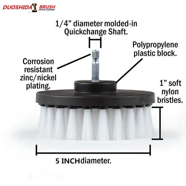 Alt view image 2 of 6 - Drill Brush 5 inch Soft Bristle White Quick Change Shaft
